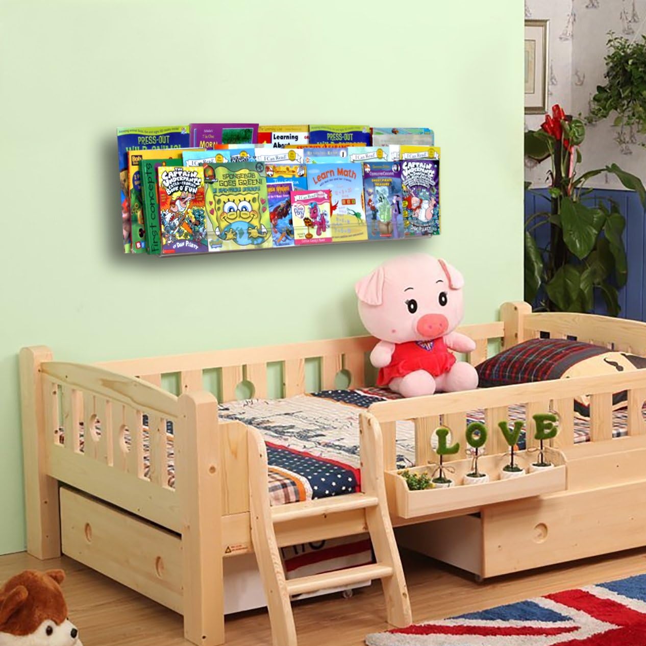 NIUBEE 24”Acrylic Floating Bookshelf for Kids Wall Bookshelves 1 Pack | Premium Acrylic 50% Thicker with Screwdriver Clear Bathroom Extra-Large Storage Shelves Display Organizer